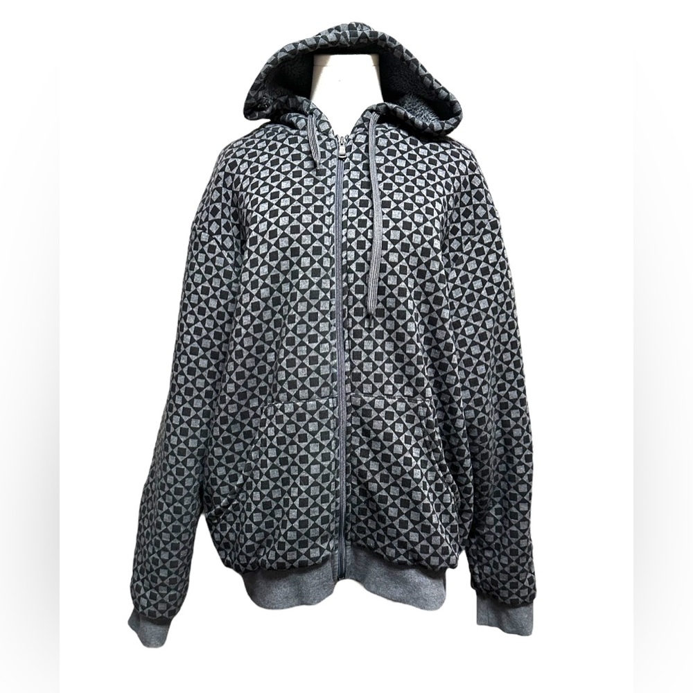 Original Deluxe Men’s Size M GRAY Black geometric Hoodie Zip Up Lined jacket